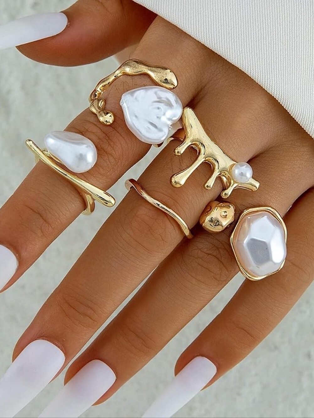 Chunky Gold Vintage Baroque Pearl Rings Statement Open Adjustable